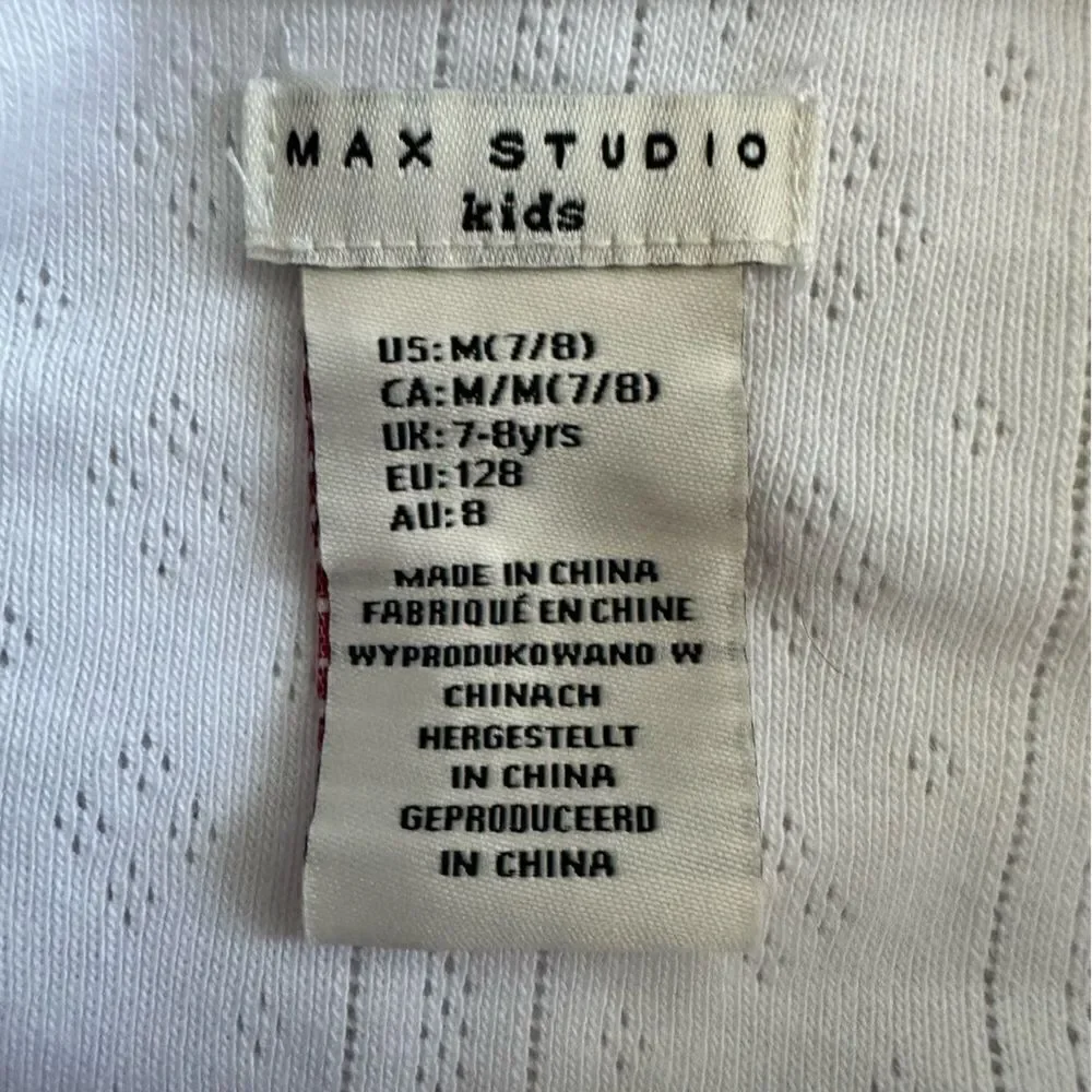 Max Studio Kids Girls 4-Pc Eyelet Top Cardigan Wide Leg Pants Set Size 7/8